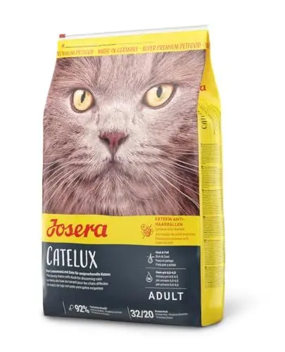 Produktbild: JOSERA Catelux (1 x 10 kg) | Adult | Premium Trockenfutter für ausgewachsene anspruchsvolle Katzen | Ente & Kartoffel | weizenfrei | mit diätische Fasern gegen Haarballen | Katzenfutter | 1er Pack