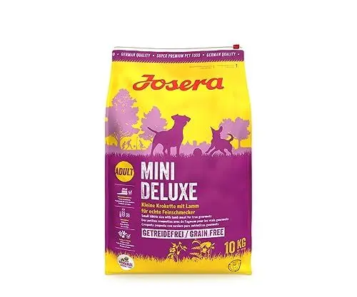 Produktbild: JOSERA MiniDeluxe (1 x 10 kg) | Adult Mini | Premium Trockenfutter für ausgewachsene Hunde Kleiner Rassen | Lamm & Süßkartoffel | Kleine Kroketten | extraverträglich | weizenfrei | 1er Pack