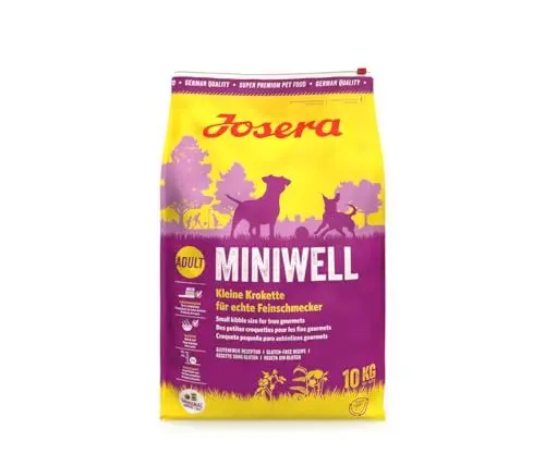Produktbild: JOSERA Miniwell (1 x 10 kg) | Adult Mini | Premium Trockenfutter für ausgewachsene Hunde Kleiner Rassen | Geflügel & Reis | Kleine Kroketten | extraverträglich | weizenfrei | Hundefutter | 1er Pack
