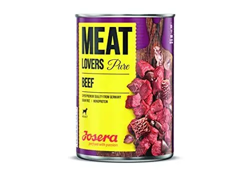 Produktbild: Josera Meat Lovers Pure Beef | Nassfutter für Hunde | hoher Fleischanteil | getreidefrei | saftiges Rindfleisch, leckere Brühe und Mineralstoffe | Alleinfuttermittel | 6 x 400 g