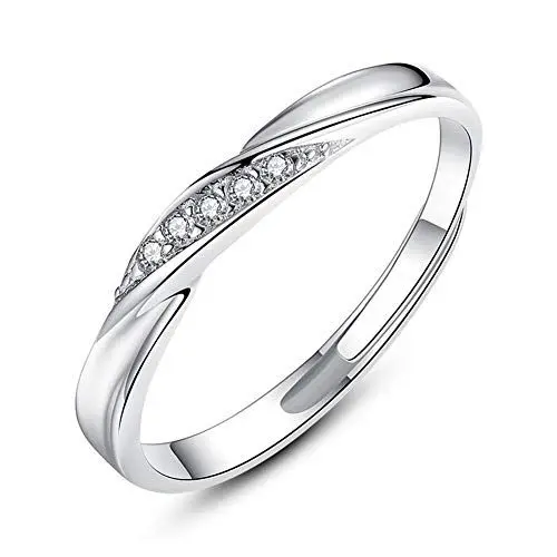 Produktbild: Josfeva Damen Trauringe Paar Ringe, 925 Sterling Silber Offen Verstellbar Partnerringe Verlobungsring Hochzeitsring Band Ring mit Weiß Zirkonia, Geschenk für Ehefrau Mann Freundin Freund