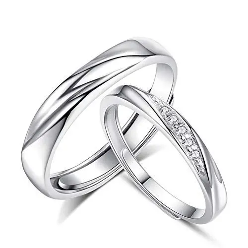 Produktbild: Josfeva Damen & Herren Paar Partnerringe 925 Sterling Silber Offen Verstellbare Versprechen Verlobungsring Hochzeitsring Band Ring mit Weiß AAAAA Zirkonia Geschenk für Frau Mann Freundin Freund