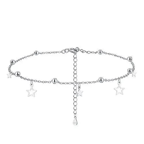 Produktbild: Josfeva Silber Fußketten für Damen, 925 Sterling Silber Fußkettchen Armband, Verstellbar Sommer Barfuß Strand Fußkette Damen Silber 925 mit Sterne Anhänger, Fußspange Fußschmuck am Fußgelenk für Frau