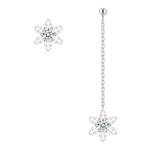 Produktbild: Josfeva Weihnachten Ohrringe Silber Hängend, 925 Sterling Silber Asymmetrische Schneeflocken Ohrstecker mit Weiß Zirkonia, Weißgold Damen Ohrringe Hängend, Hypoallergen Lange Quaste Ohrhänger Ohrringe