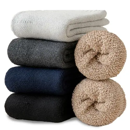 Produktbild: Josnown Dicke Socken Herren, 5 Paar Thermo Wintersocken Outdoor Trekking Warme WollSocken Herren mit Dicke Frotteesohle, StrickSocken Geschenke für Winter, Größe 39-45