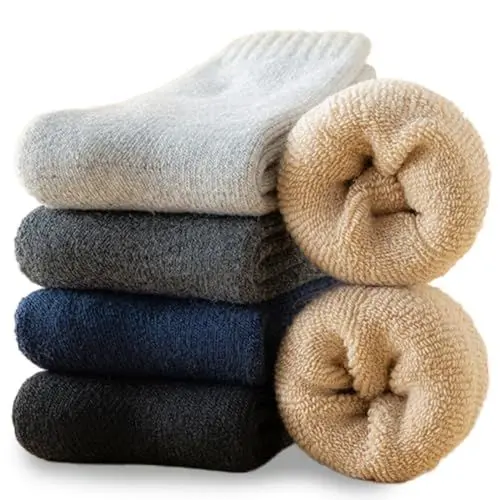 Produktbild: Josnown Thermosocken Herren, 5 Paar Dicke Frotteesohle Winter Warme Socken, Anti Schweiß, Thermo Effekt, Atmungsaktives Baumwolle Socken für Zuhause, Freizeit, Wandern, Sports, Größe 39-45
