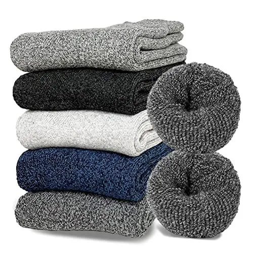 Produktbild: Josnown Thermosocken Herren, 5 Paar Dicke Warme Wintersocken mit Weichem Frotteesohle, Atmungsaktiv Wollsocken für Wandern Sports Lauf Skating Größe 39-45