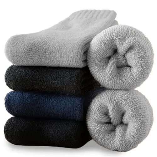 Produktbild: Josnown Thermosocken Herren, 5 Paar Warme WinterSocken mit Dicke Frotteesohle, Anti Schweiß, Atmungsaktives Dick Baumwolle Wollsocken, Größe 39-45