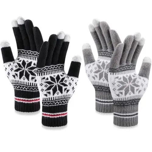 Produktbild: Jovego Handschuhe Damen, Schwarze Handschuhe Touchscreen, 2 Paar Warme Winterhandschuhe mit Plüschfutter, Handschuhe Herren Winter, für Skifahren Radfahren und SMS