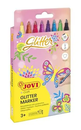 Produktbild: Jovi Filzstifte in Glitzer-Farben, Strichbreite: 3,0 mm, auswaschbar, eindrücksichere Spitze, Set mit 8 Farben