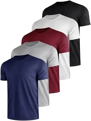 Produktbild: JOVITA T-Shirts für Herren 5er Pack Rundhals Atmungsaktiv Basic Sport Fitness Gym Outdoor Leichtgewichtig Schnelltrocknend Absorbierend Männer Schwarz Grau Blau Weiß Rot (Multipack 1,M)