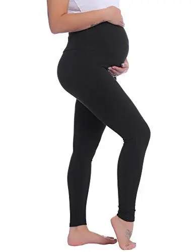 Produktbild: Joyaria Umstandsleggings Baumwolle Umstandshose High Waist Freizeithose Lang Schwangerschaft Blickdicht Jogginghose Weicht(Schwarz,L)