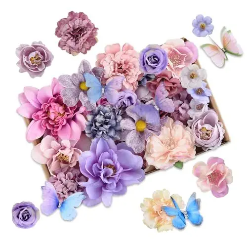 Produktbild: Joyblossom 28 Stück Kunstblumen zum Basteln, 3~9cm Blumen zum Basteln, Künstliche Blumen, Seidenblumen Klein, Kunstblumen Deko, Künstliche Blütenköpfe für DIY-Projekte und Basteln Dekorationen