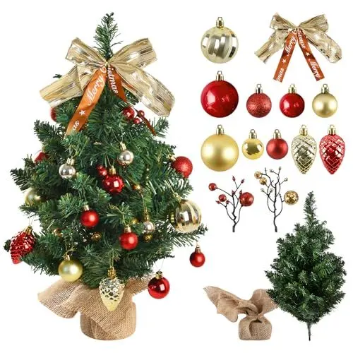 Produktbild: Joyblossom 60cm Künstlicher Weihnachtsbaum, Mini Weihnachtsbaum Kleiner Künstlich Geschmückt, Weihnachtsbaum Künstlich mit Weihnachtsdeko, Foldable mit Robuster Sockel, Weihnachtsdeko DIY Tischdeko
