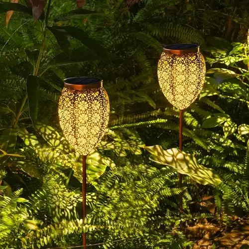 Produktbild: JOYCREATOR Metall Solarlampen für Außen Garten 2 Stück, LED Garten Solarleuchten für Außen IP65 Wetterfest, Blume Gartenleuchten Solar Wegeleuchten für Balkon Terrasse Weihnachten Geschenke (Kupfer)