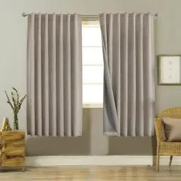 Produktbild: Joydeco 100% Blickdichte Vorhänge mit Schlaufen Verdeckten Leinenoptik 2 Stück, Verdunkelungsvorhang Stangendurchzug Gardinen Thermovorhang Leinen Hitzeschutz für Wohnzimmer