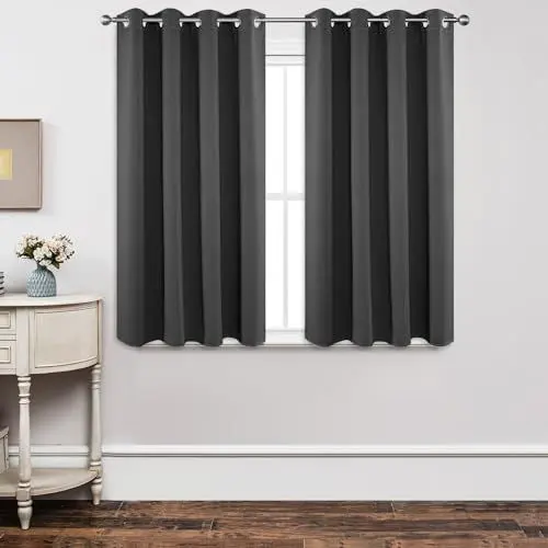 Produktbild: Joydeco Blickdichte Vorhänge mit Ösen Gardinen 2er Set, Verdunkelungsvorhang Thermovorhang Hitzeschutz, Ösenvorhang für Schlafzimmer Wohnzimmer (2xH137xB117, Dunkelgrau)