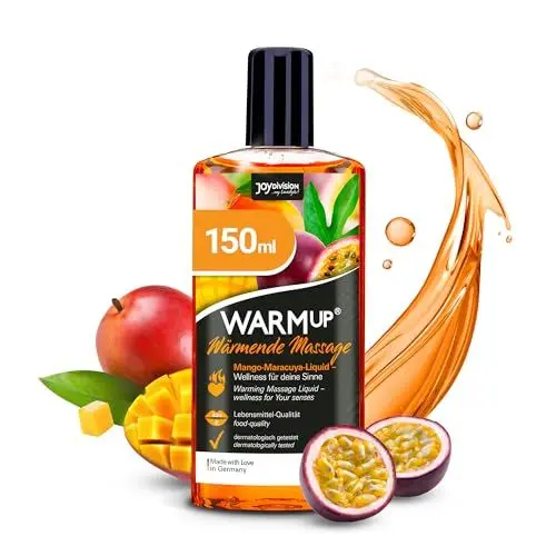 Produktbild: JOYDIVISION WARMup Massageöl Mango-Maracuja 150 ml I Massageliquid mit Wärme-Effekt I Massage Öl mit Duft & Geschmack I Massageöle I Massage Oil I Massageöl wärmend