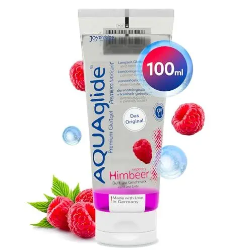 Produktbild: JOYDIVISION AQUAglide Himbeere 100 ml, Veganes Gleitmittel auf Wasserbasis mit sinnlichem Himbeer Duft, kristallklares Gleitgel geeignet für Latex-kondome, pH-optimiert