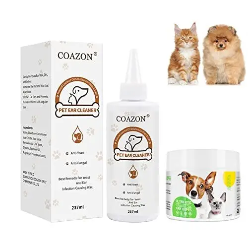 Produktbild: Joyeee Ohrenreiniger für Hunde and Katzen, alkoholfrei, natürliches Aloe Vera, mit Reinigungstüchern, Behandlung von Ohrinfektionen, stoppt Juckreiz, beseitigt Gerüche, entfernt Ohrenschmalz - 237 ml