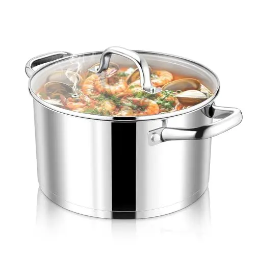 Produktbild: Joyfair 20cm Kochtopf, 3-Lagiger Boden Edelstahl Topf mit Glasdeckel, Suppentopf Induktion für alle Herdarten, 3,7L Fleischtopf für Nudeln/Suppe/Eintöpfe, Gesund & Spülmaschinenfest