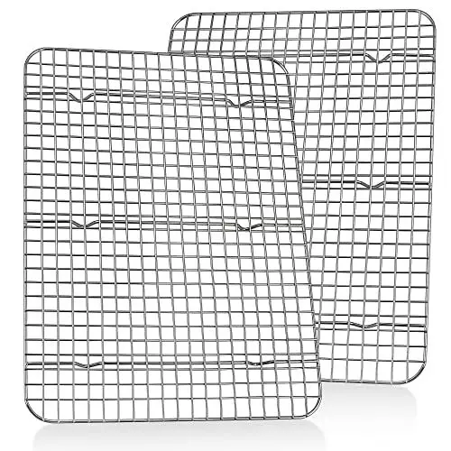Produktbild: Joyfair Abkühlgitter, Edelstahl Kuchengitter Auskühlgitter 2er Set, Großer Rechteckiges Kühlgitter Backgitter zum Backen/Kühlen/Braten/Grillen, 42×29×2cm, Gesund & Rostfrei & Spülmaschinenfest