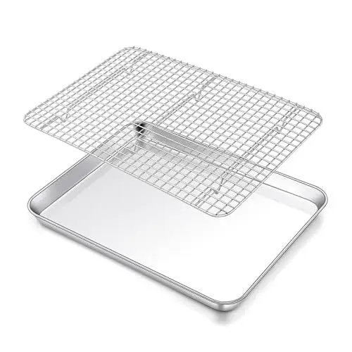 Produktbild: Joyfair Kuchenblech Edelstahl mit Abkühlgitter, Groß Rechteckig Backblech mit Gitter Set, 40,5x30,5x2,5cm, Ofenblech mit Kuchengitter zum Backen, Kochen, Langlebig & Spülmaschinenfest