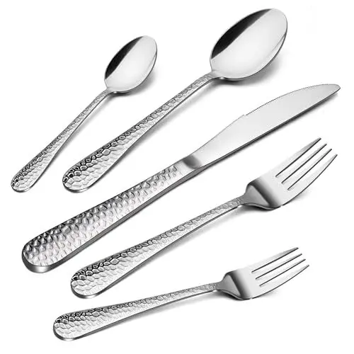 Produktbild: Joyfair Besteck Set 6 Personen, 30-teiliges Edelstahl Gehämmertes Besteckset mit Messer Gabel Löffel, Elegantes Essbesteck für Haus/Party/Restaurant, Hochglanzpoliert & Spülmaschinenfest