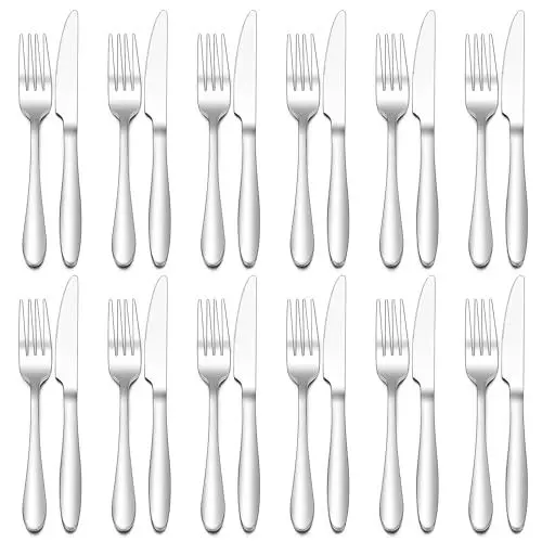 Produktbild: Joyfair Gabel und Messer Set, 24 Stück Edelstahl Steakbesteck für 12 Personen, Hochglanzpoliert Besteck Set für Haus/Restaurant, 12 Tafelmesser (23cm) + 12 Tafelgabeln (20cm) - Spülmaschinenfest
