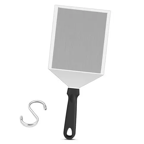 Produktbild: Joyfair Grillspachtel, Edelstahl Plancha Spachtel mit S-Haken für Smash Burger, Grillwender Grillspachtel für Grill, Plancha, Teppanyaki und Grillplatte, Grill Geschenke für Männer, Spülmaschinenfest