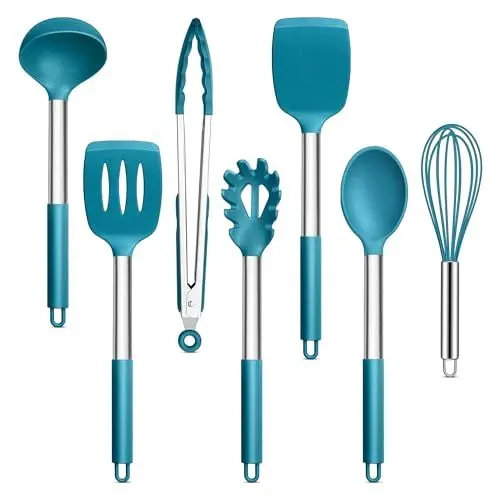 Produktbild: Joyfair Küchenhelfer Set, 7 Stück Kochbesteck Küchenutensilien Set, Blau Antihaft Hitzebeständiger Pfannenwender Kochutensilien zum Kochen/Backen/Flip, Leicht zu Reinigen & Spülmaschinenfest