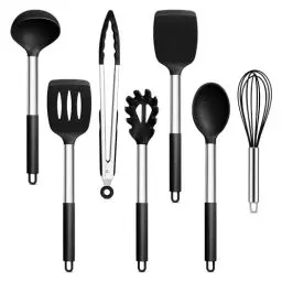 Produktbild: Joyfair Küchenhelfer Set, 7 Stück Kochbesteck Küchenutensilien Set, Schwarz Antihaft Hitzebeständiger Pfannenwender Kochutensilien zum Kochen/Backen/Flip, Leicht zu Reinigen & Spülmaschinenfest