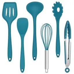 Produktbild: Joyfair Küchenutensilien Set, 6 Stück Silikon Küchenhelfer Kochbesteck Set, Blau Antihaft Pfannenwender Küchenset zum Kochen & Backen, Hitzebeständiger & Lebensmittelqualität, Spülmaschinenfest