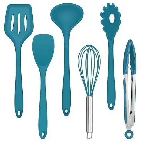 Produktbild: Joyfair Küchenutensilien Set, 6 Stück Silikon Küchenhelfer Kochbesteck Set, Blau Antihaft Pfannenwender Küchenset zum Kochen & Backen, Hitzebeständiger & Lebensmittelqualität, Spülmaschinenfest