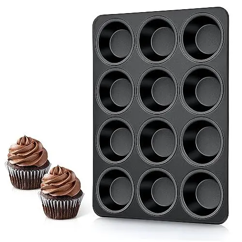 Produktbild: Joyfair Muffinform, Schwarz Antihaft Muffinblech für 12 Muffins, Edelstahl Muffin Backform 35 x 27 cm, Muffinform Blech für Cupcakes, Brownies, Pudding, Kuchen - Gesund & Ungiftig, Leicht zu Reinigen