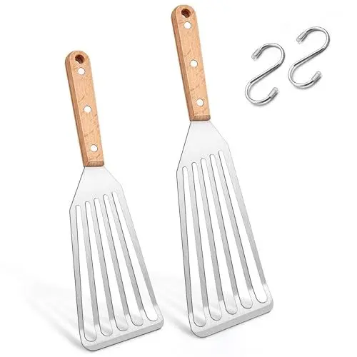 Produktbild: Joyfair Pfannenwender Set, Edelstahl Grillspachtel 2er Set, Hitzebeständiger Fischwender für Küche, Braten, Wenden, Bratenwender Schlitzwender Metall als Geschenk geeignet - Leicht zu Reinigen