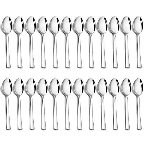 Produktbild: Joyfair Teelöffel 24 Stück, 13,5cm Edelstahl Kaffeelöffel Espressolöffel Set, Dessertlöffel Klein Löffel für Zuhause, Restaurant, Café, Spiegelpoliert & Spülmaschinenfest - Quadratischer Griff
