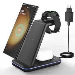 Produktbild: JoyGeek 3 in 1 Induktive Ladestation für Samsung, Wireless Charger für Samsung S24/S23/S22/S21/Z Flip/Fold, Induktionsladegerät für Galaxy Watch Ultra/7-4, Kabelloses Ladegerät für Galaxy Buds-Schwarz