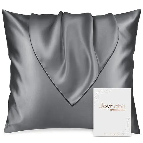 Produktbild: Joyhabit Seiden Kissenbezug 80x80, 100% Bio Maulbeerseide aus Natur, Silbergrau, Weich und Atmungsaktive für Hautschutz, Freiheit von Schweiß beim Schlafen