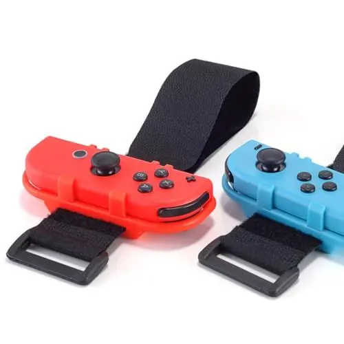 Produktbild: JoyHood 2er Pack Handgelenkbandagen für Tanzspiel Zumba Burn It Up für Switch/Switch OLED Joy-Con, Verstellbare eElastische Bänder, Switch-Controller-Zubehör (Rot & Blau)