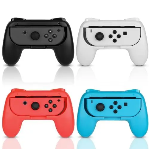 Produktbild: JoyHood Handgriffe für Switch/Switch OLED, Ergonomischer Griff Controller Switch Joy Con Halterung Kompatibel mit Switch Modell 2021(4er Pack)(Rot-Blau-Schwarz-Weiß)
