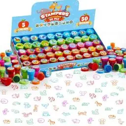 Produktbild: JOYIN 50 Stück Mini Stempel Kinder ab 3 Jahre,Selbstfärbende Stempel Tiere Set mit 5 Farben,50 Tieres, kleine Geschenke für Kinder, adventskalender mitgebsel Kindergeburtstag gastgeschenke