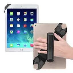 Produktbild: joylink Universal Tablet-Handschlaufe, 360 Grad drehbar, Ledergriff mit elastischem Gürtel, sicher und tragbar für Tablets 10,1 Zoll (25,7 cm) (Samsung, Asus, iPad etc.), Schwarz