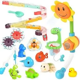 Produktbild: Joyreal Badewannenspielzeug ab 1-6 Jahre - Badespielzeug Baby Badewannen Spielzeug mit Dusche, Kugelbahn, Angelspiel, Wind-up Spielzeug Wasserspielzeug Geschenk Mädchen Junge