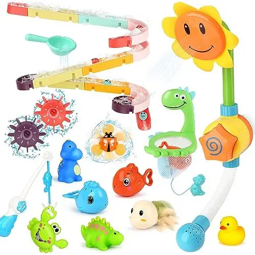 Produktbild: Joyreal Badewannenspielzeug ab 1-6 Jahre - Badespielzeug Baby Badewannen Spielzeug mit Dusche, Kugelbahn, Angelspiel, Wind-up Spielzeug Wasserspielzeug Geschenk Mädchen Junge