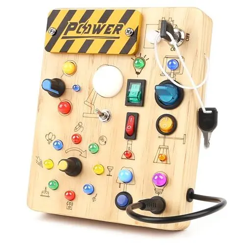 Produktbild: Joyreal Busy Board Baby Montessori Spielzeug ab 2 Jahr, Activity Board Motorikspielzeug mit 19 LED, Holzspielzeug Sensorik Spielzeug Lernspielzeug, Geschenk Jungen und Mädch ab 2 3 4 Jahr