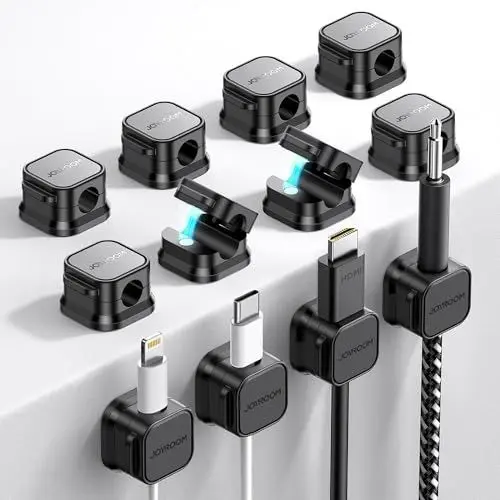 Produktbild: JOYROOM 12 Stück Kabelhalter Kabelclips Verstellbare Kabel Organizer Magnetische Kabelmanagement Selbstklebend Kabelhalter für Schreibtisch, Nachttisch, Ladekabeln, HDMI, USB, Audiokabel, Schwarz