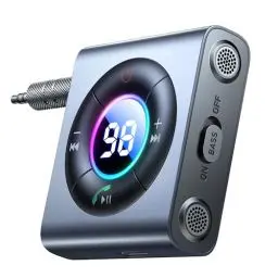 Produktbild: JOYROOM 2024 Bluetooth Adapter Auto<strong>Bass & Hi-Fi Stereo:</strong>  Aux Bluetooth Adapte für Musik, Bluetooth Empfänger Duale Mikrofon Freisprechanruf für Auto, Kopfhörer und Lautsprecher, 26 Stunden Spielzeit