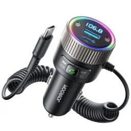 Produktbild: JOYROOM 2024 Neueste 5.4 Bluetooth Adapter Auto 60W (PD 30W & USB-C Spiralkabel 30W) FM Transmitter für Auto Hi-Fi Musikplayer, Freisprecheinrichtung, Dual-Mikrofon, LED-Licht, U-Disk