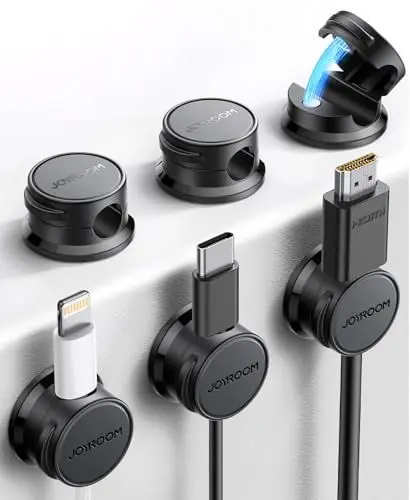 Produktbild: JOYROOM 6 Stück Kabelhalter Kabel Organizer Magnetische Kabelmanagement Selbstklebende Kabelclips für Schreibtisch, Nachttisch, Ladekabel, HDMI, USB, Audio-Kabel, Büro, Haus, Schwarz